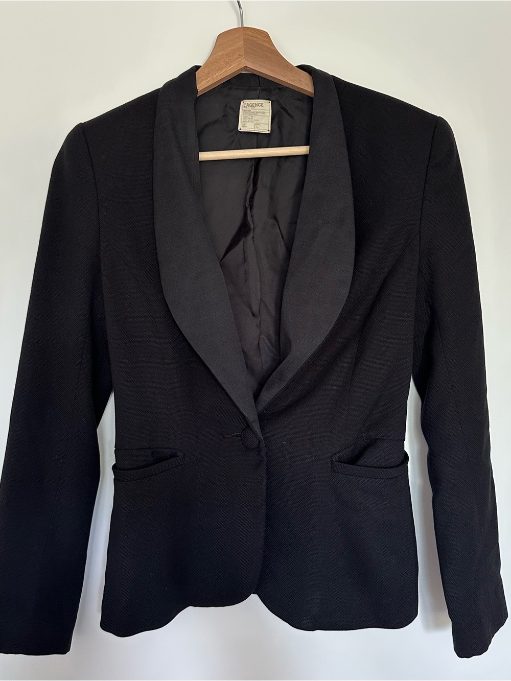 L'AGENCE Black Satin Lapel Blazer